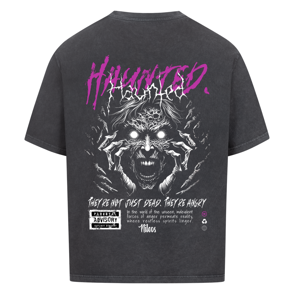 Haunted Oversized Shirt mit Backprint in Washed Black