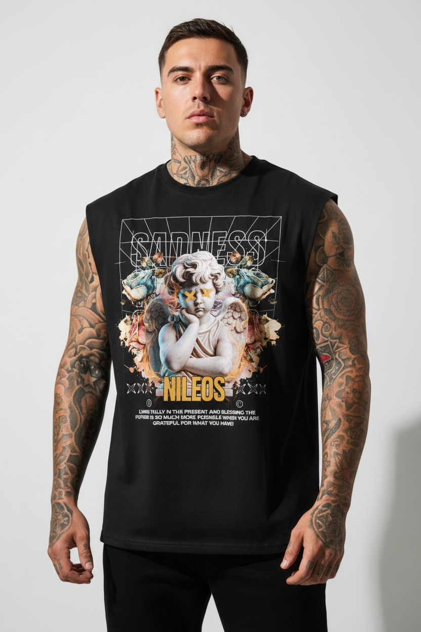 SAD ANGELS Sleeveless Oversized Tee mit Frontprint