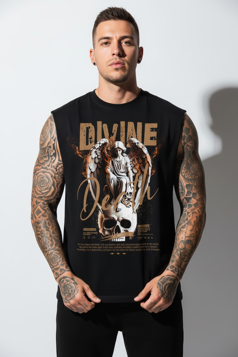 Divine Death Sleeveless Oversized Tee mit Frontprint