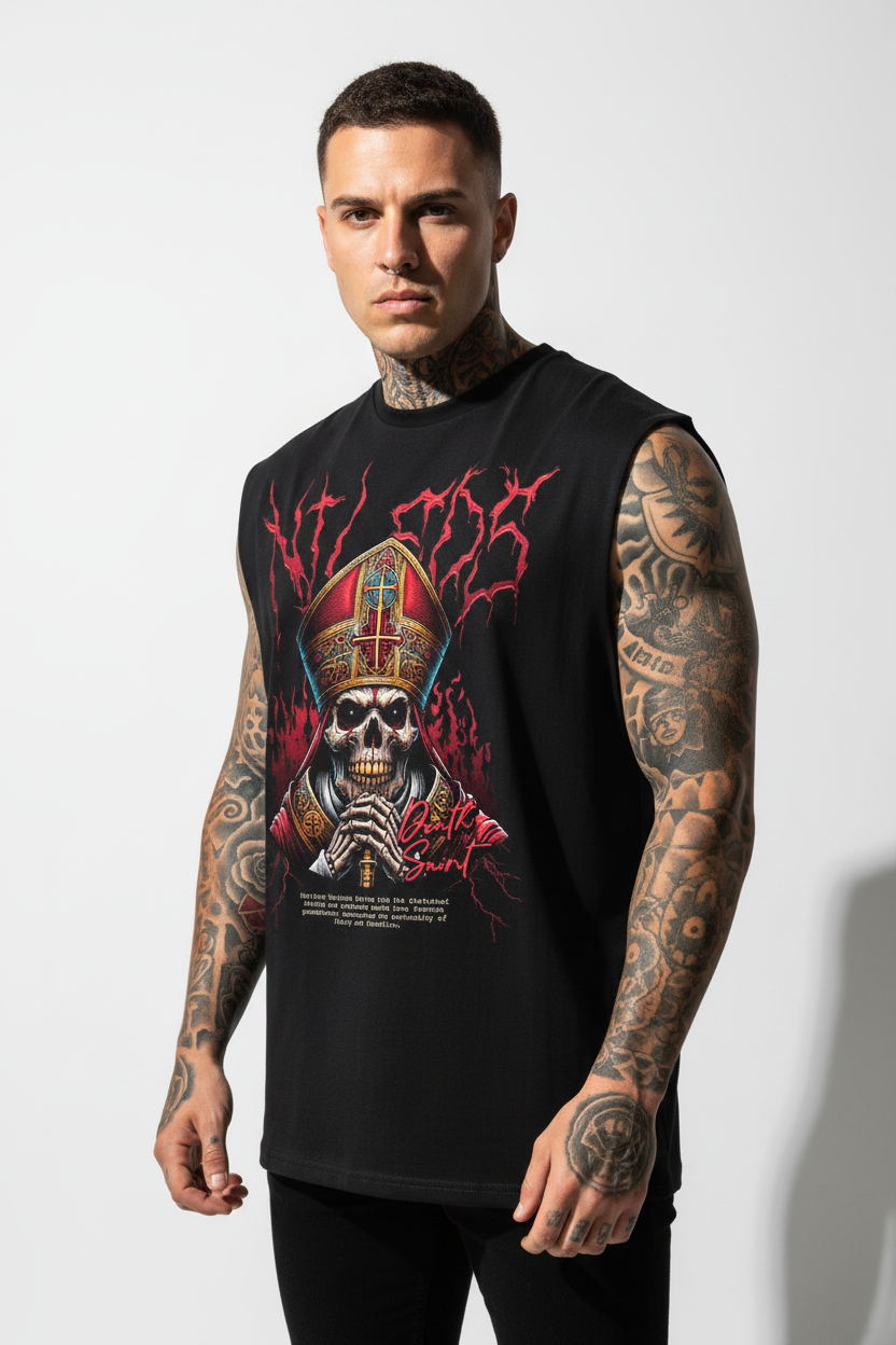Death Saint Sleeveless Oversized Tee mit Frontprint