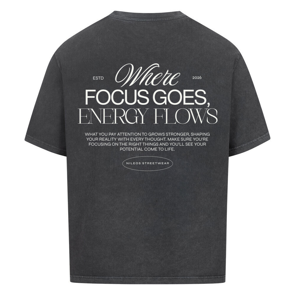 ENERGY FLOWS Oversized Shirt mit Backprint – NILEOS, Farbe Washed Black