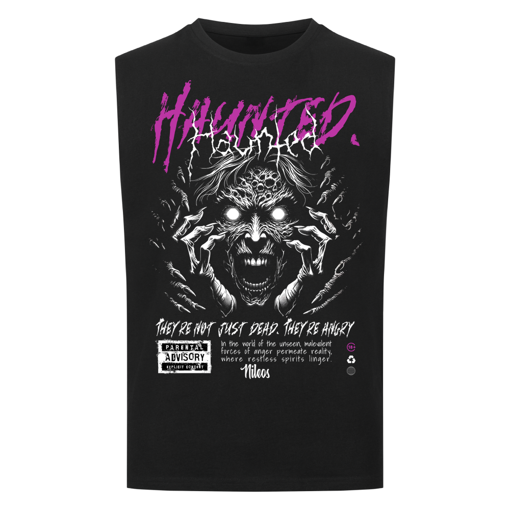 Haunted Sleeveless Oversized Tee mit Frontprint in Schwarz
