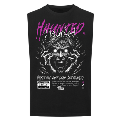 Haunted Sleeveless Oversized Tee mit Frontprint in Schwarz