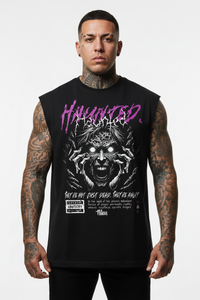 Haunted Sleeveless Oversized Tee mit Frontprint – Miniaturansicht 1
