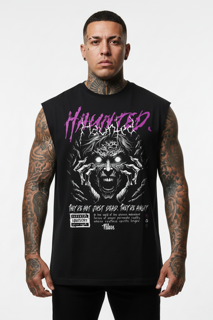 Haunted Sleeveless Oversized Tee mit Frontprint