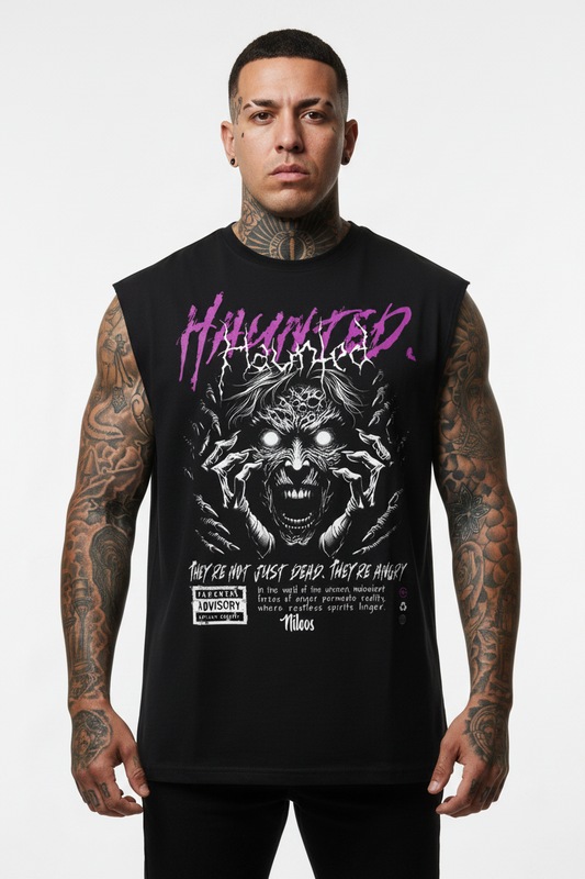 Haunted Sleeveless Oversized Tee mit Frontprint