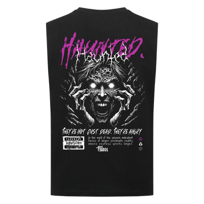 Haunted Sleeveless Oversized Tee mit Backprint in Schwarz
