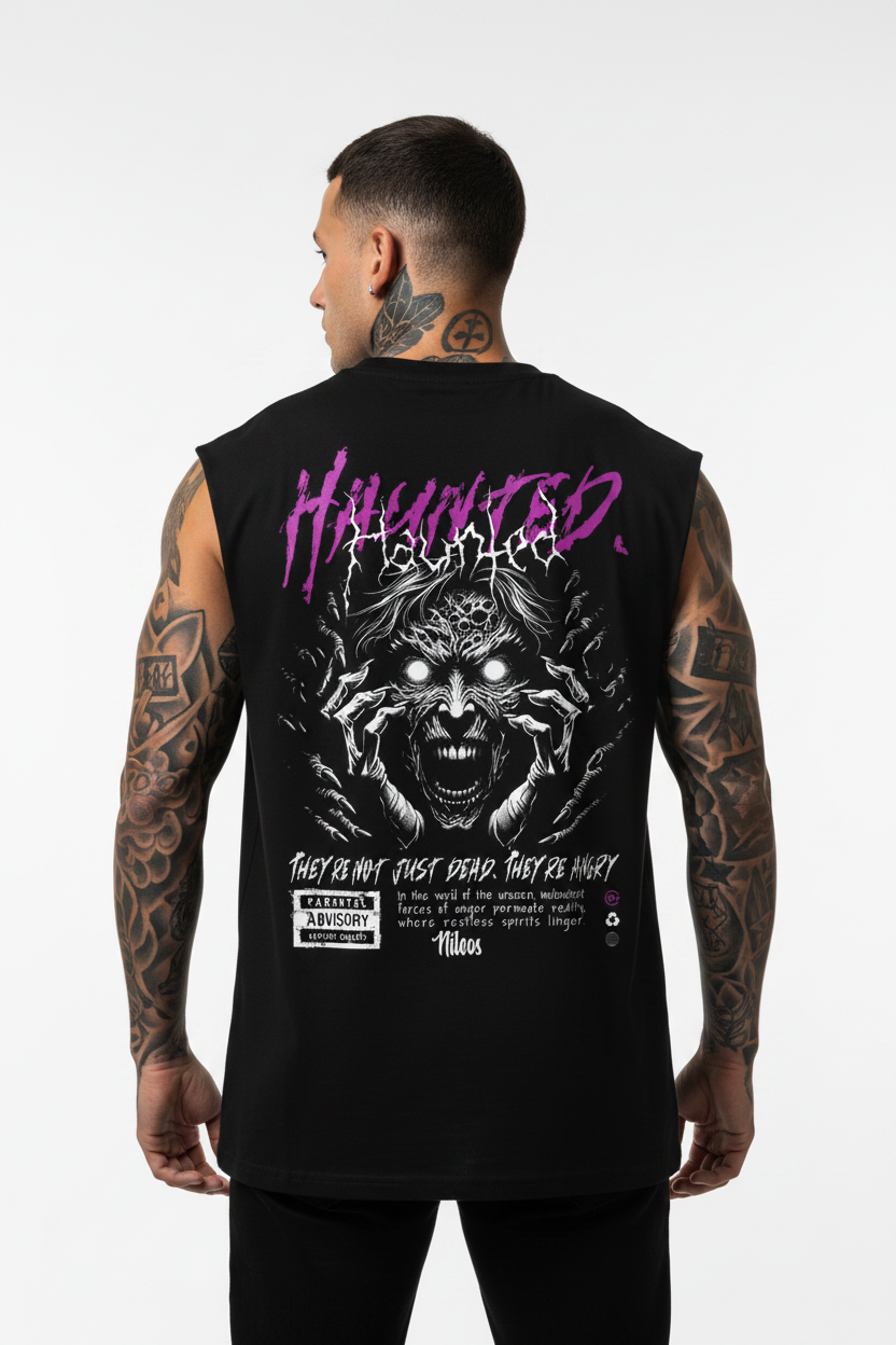 Haunted Sleeveless Oversized Tee mit Backprint