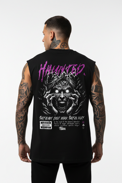 Haunted Sleeveless Oversized Tee mit Backprint