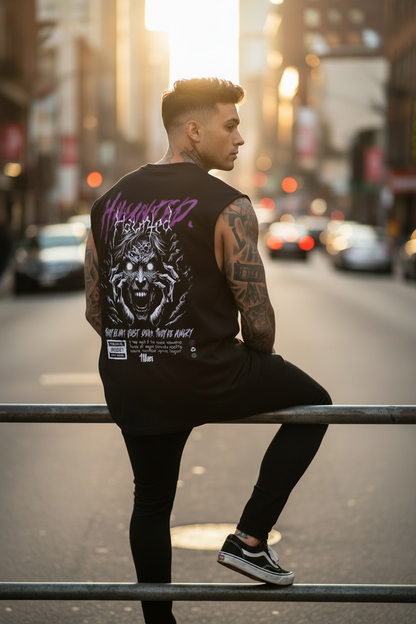 Haunted Sleeveless Oversized Tee mit Backprint