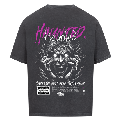 Haunted Oversized Shirt mit Backprint in Washed Black