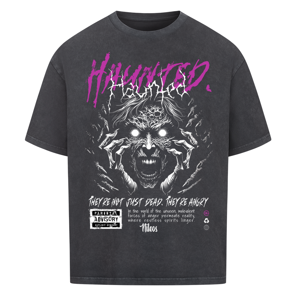 Haunted Oversized Shirt mit Frontprint in Washed Black