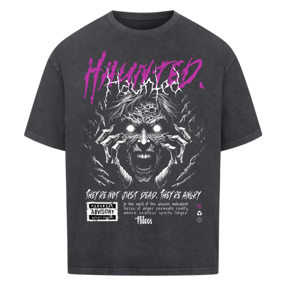 Haunted Oversized Shirt mit Frontprint in Washed Black