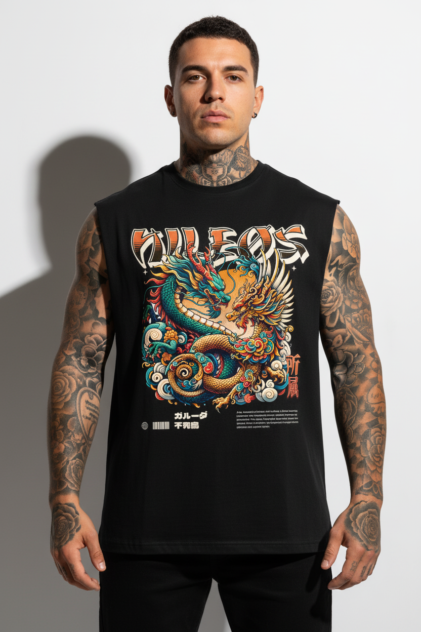 PHØX Sleeveless Oversized Tee mit Frontprint