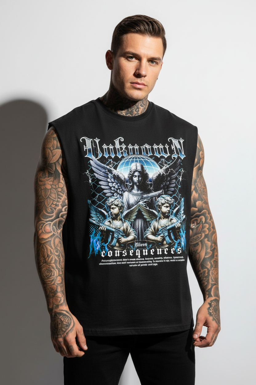 UNKØNSEQ Sleeveless Oversized Tee mit Frontprint