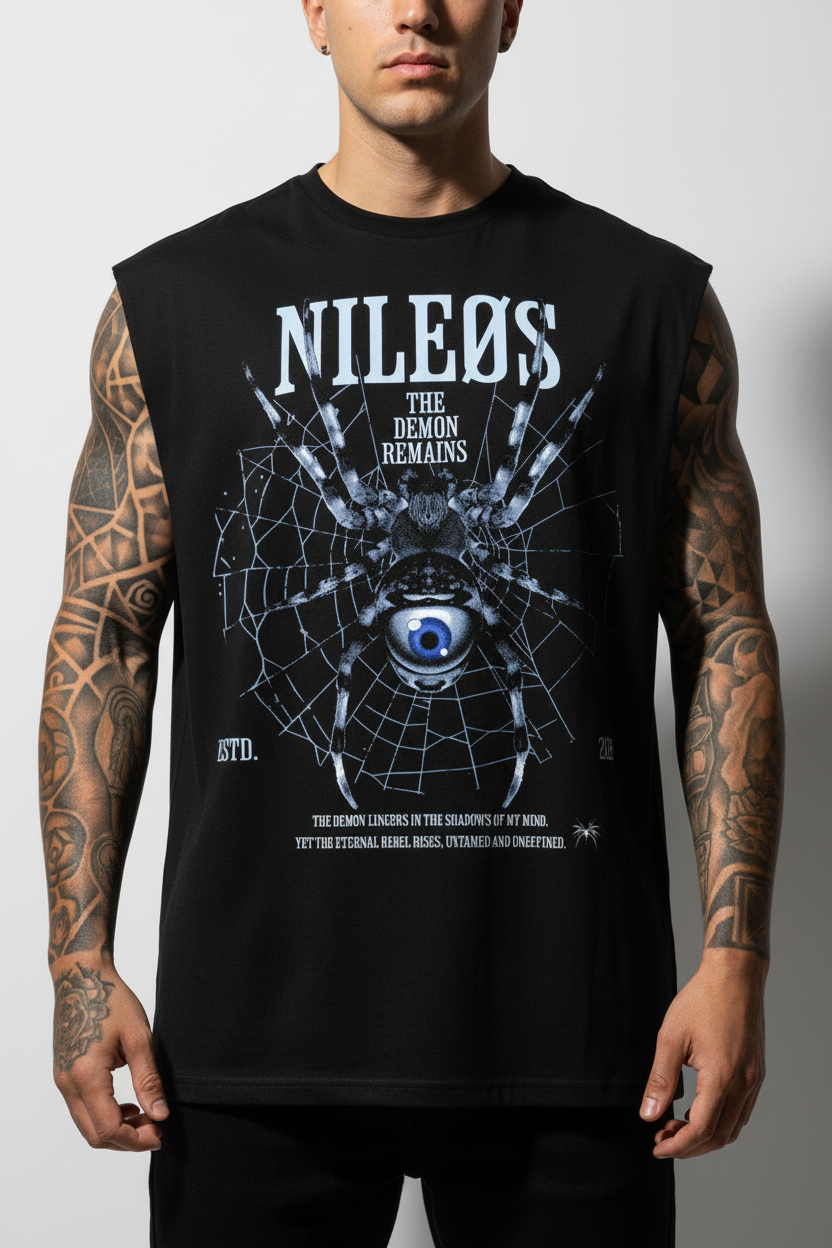 Demon Remains Sleeveless Oversized Tee mit Frontprint