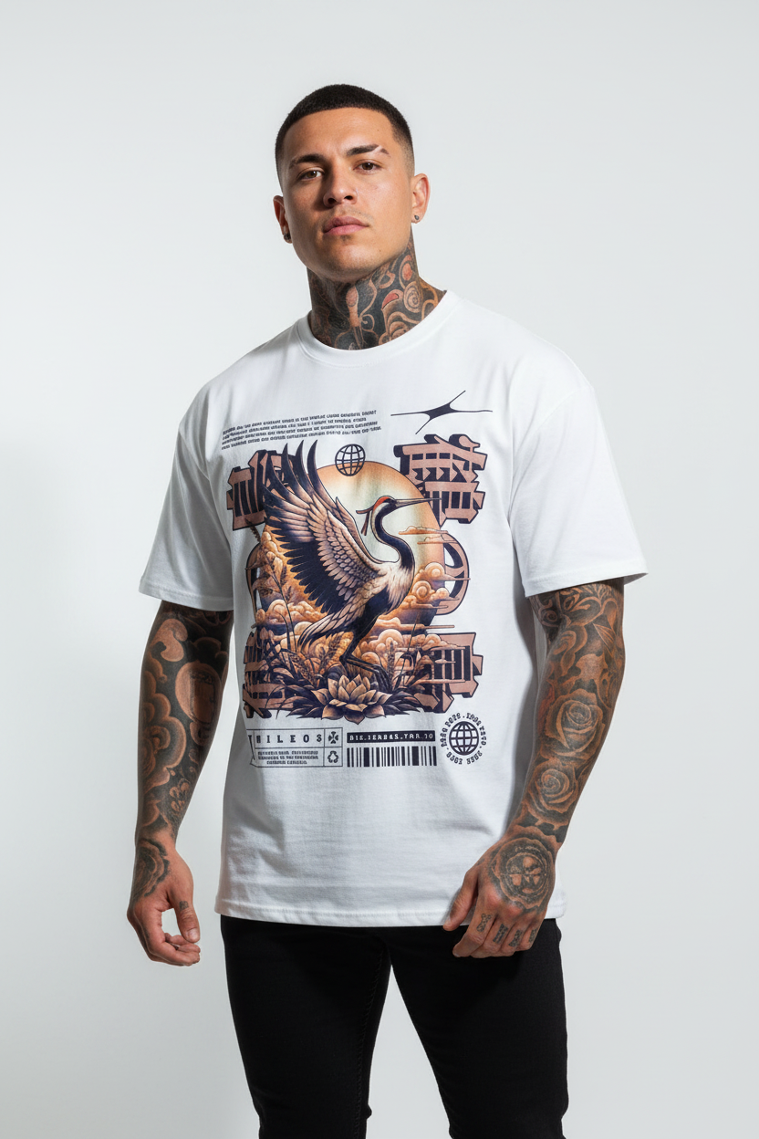 Cranes Oversized Shirt mit Frontprint