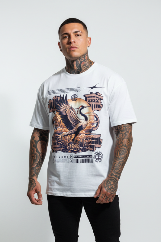 Cranes Oversized Shirt mit Frontprint