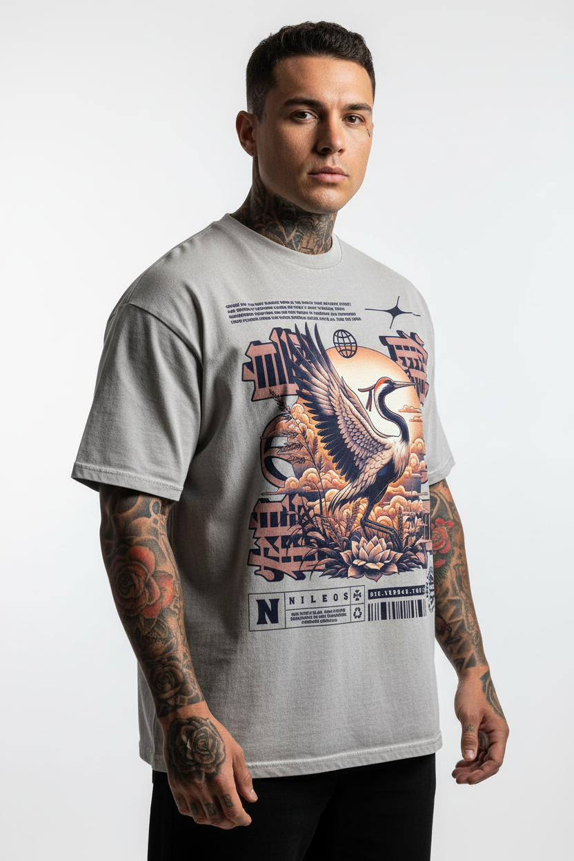 Cranes Oversized Shirt mit Frontprint