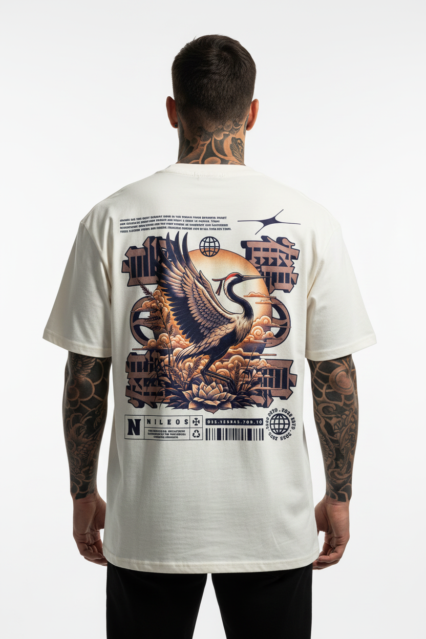 Cranes Oversized Shirt mit Backprint