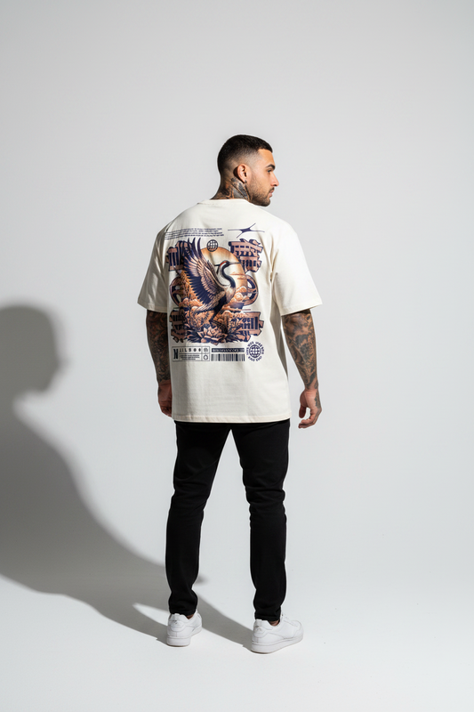 Cranes Oversized Shirt mit Backprint