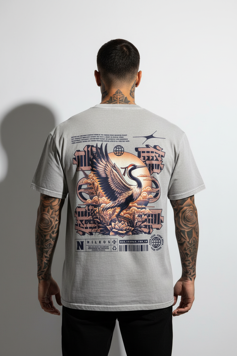 Cranes Oversized Shirt mit Backprint