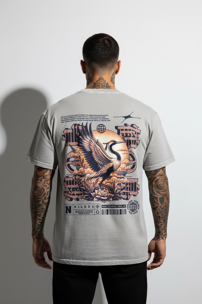 Cranes Oversized Shirt mit Backprint