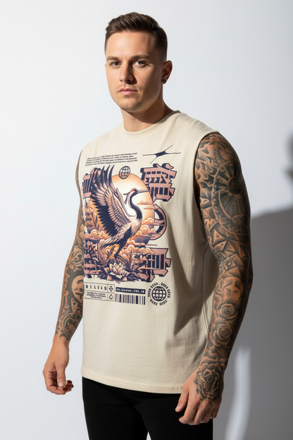 Cranes Sleeveless Oversized Tee für Frontprint