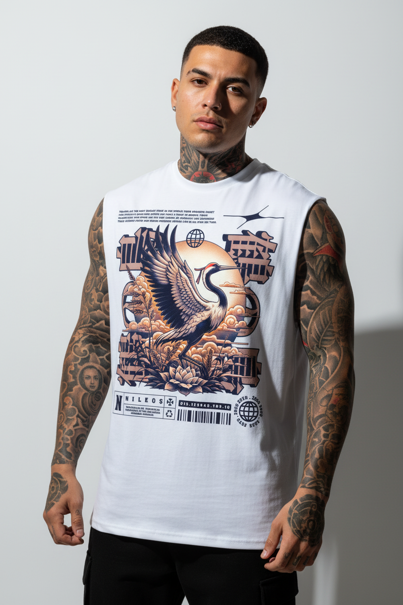 Cranes Sleeveless Oversized Tee für Frontprint