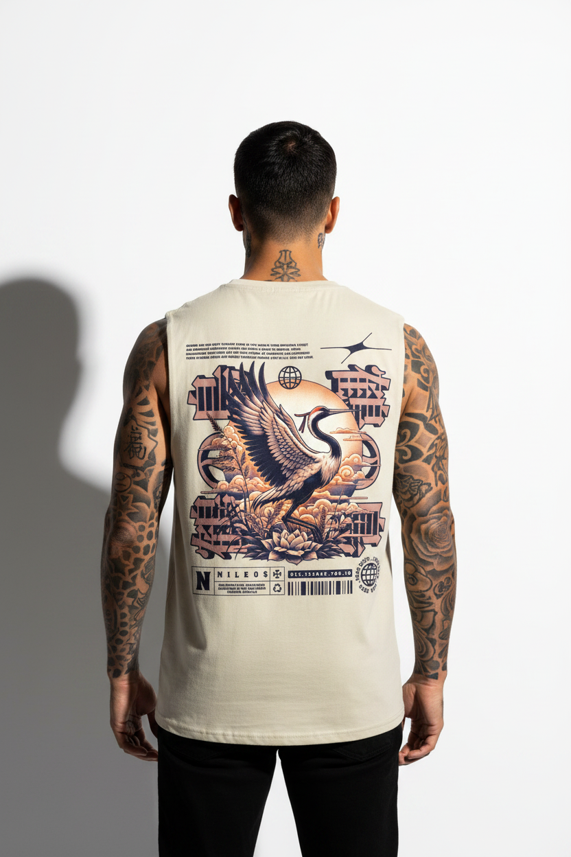 Cranes Sleeveless Oversized Tee mir Backprint