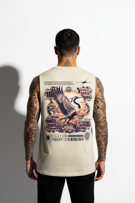Cranes Sleeveless Oversized Tee mir Backprint