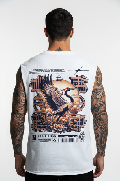 Cranes Sleeveless Oversized Tee mir Backprint