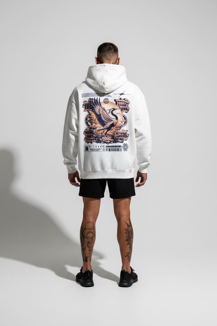 Cranes Oversized Hoodie mit Backprint