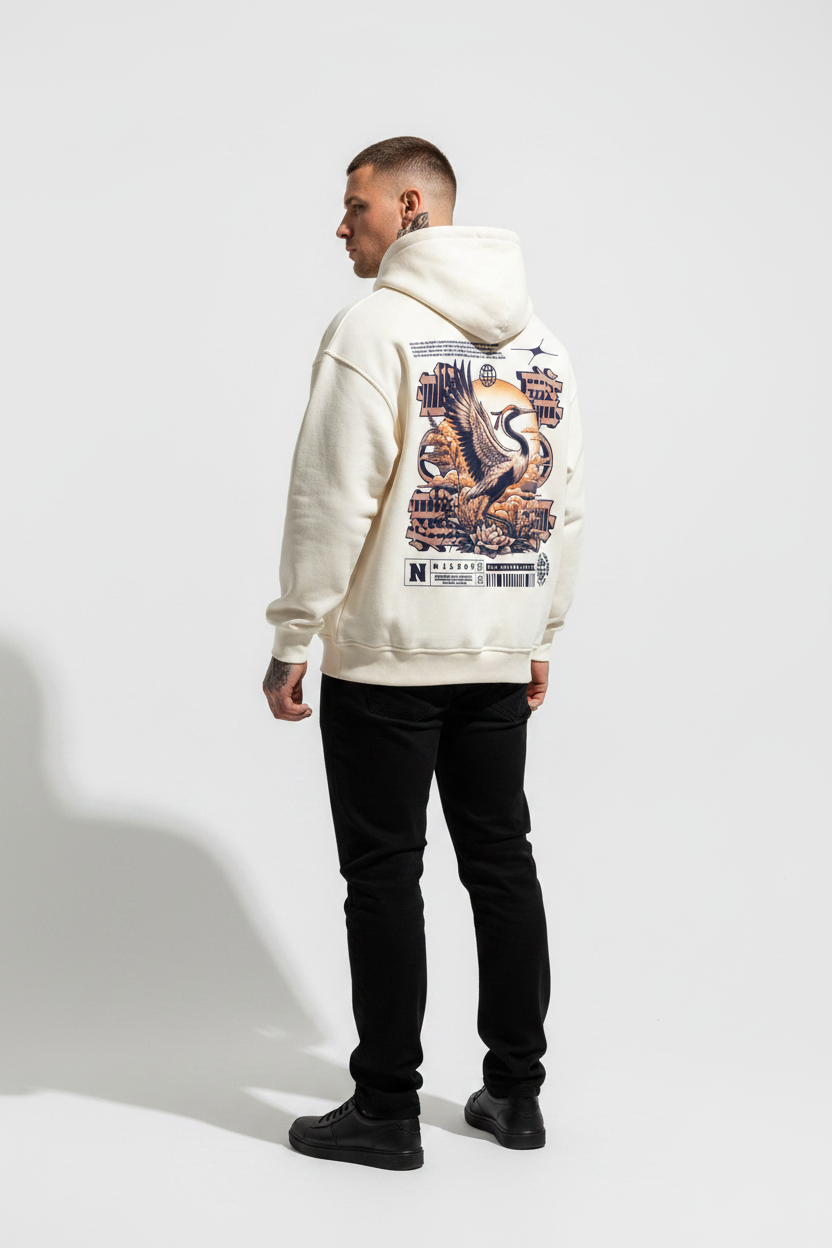 Cranes Oversized Hoodie mit Backprint