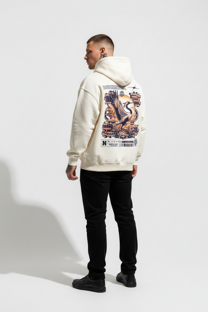 Cranes Oversized Hoodie mit Backprint