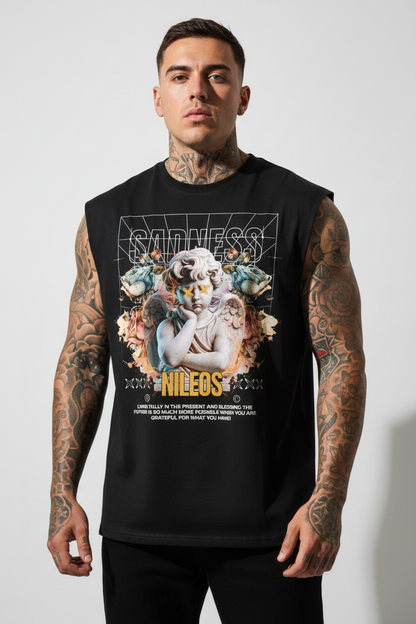 SAD ANGELS Sleeveless Oversized Tee mit Frontprint