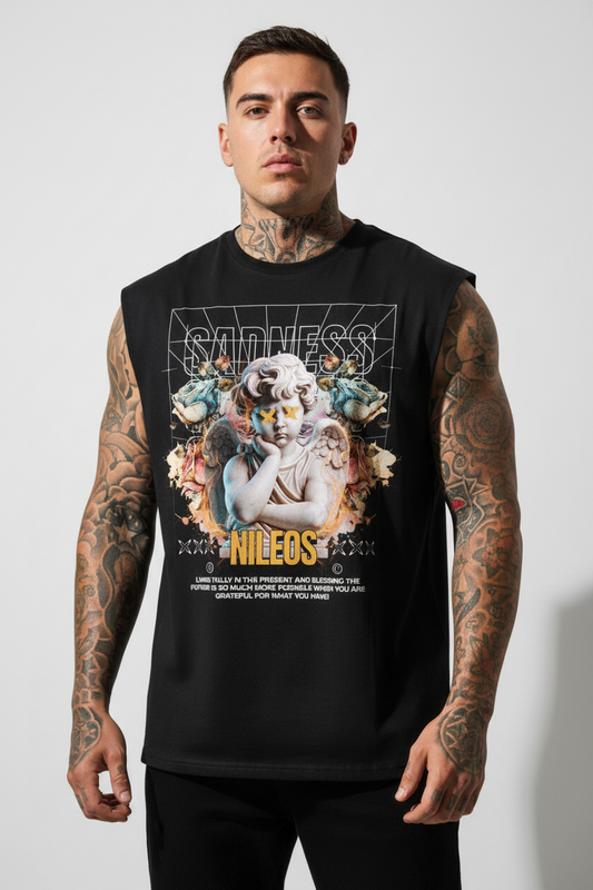SAD ANGELS Sleeveless Oversized Tee mit Frontprint