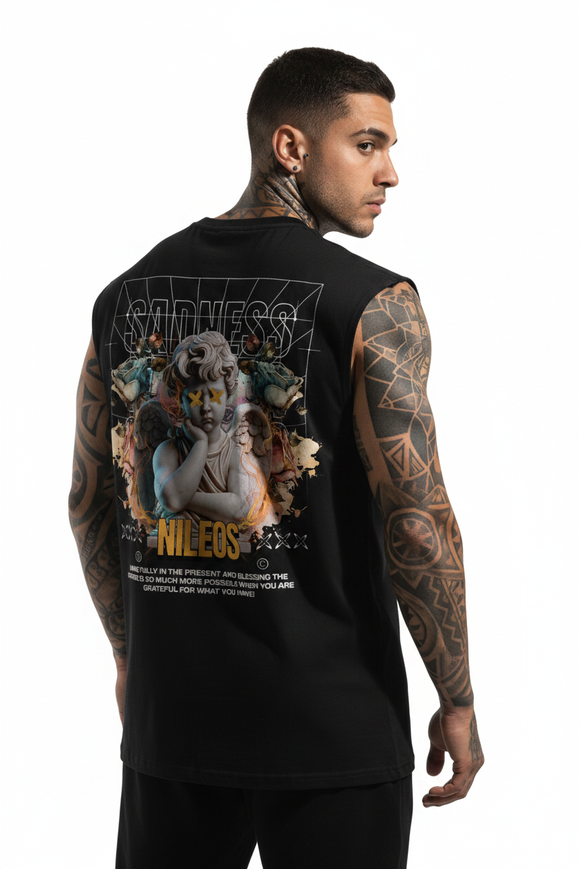 SAD ANGELS Sleeveless Oversized Tee mit Backprint