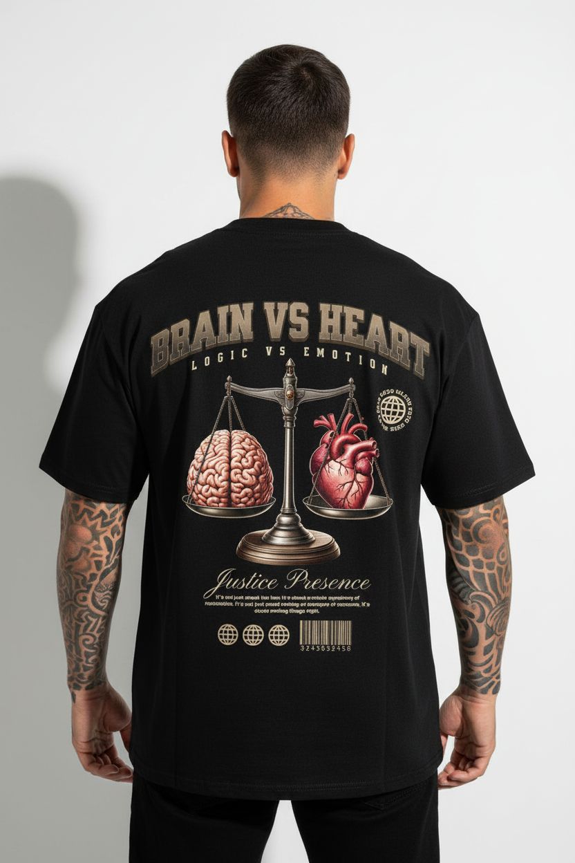 BRAIN VS HEART Oversized Shirt mir Backprint
