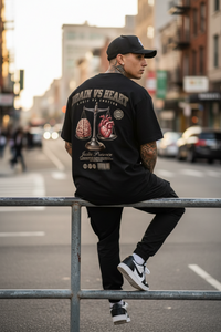 BRAIN VS HEART Oversized Shirt mit Backprint – Miniaturansicht 1
