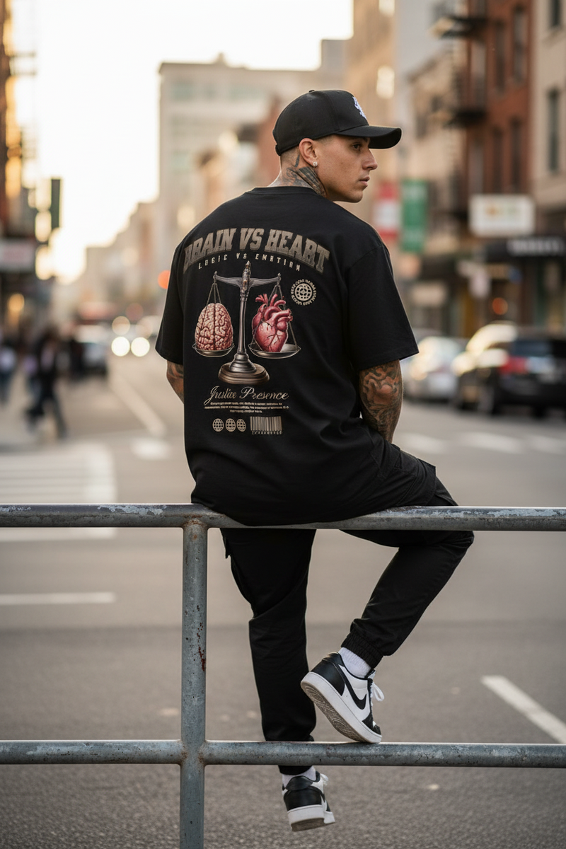 BRAIN VS HEART Oversized Shirt mit Backprint