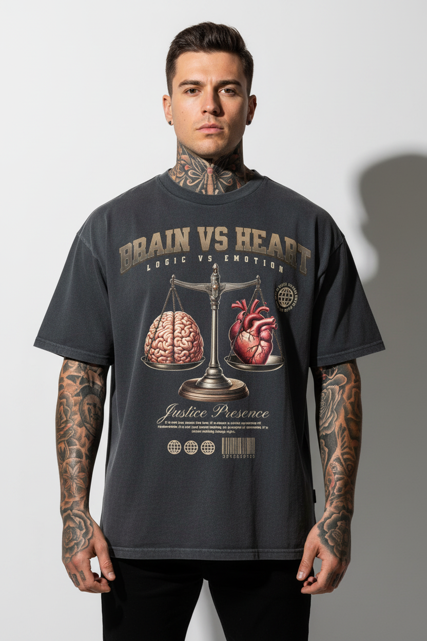 BRAIN VS HEART Oversized Shirt mit Frontprint