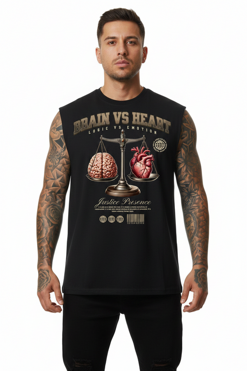 BRAIN VS HEART Sleeveless Oversized Tee mit Frontprint