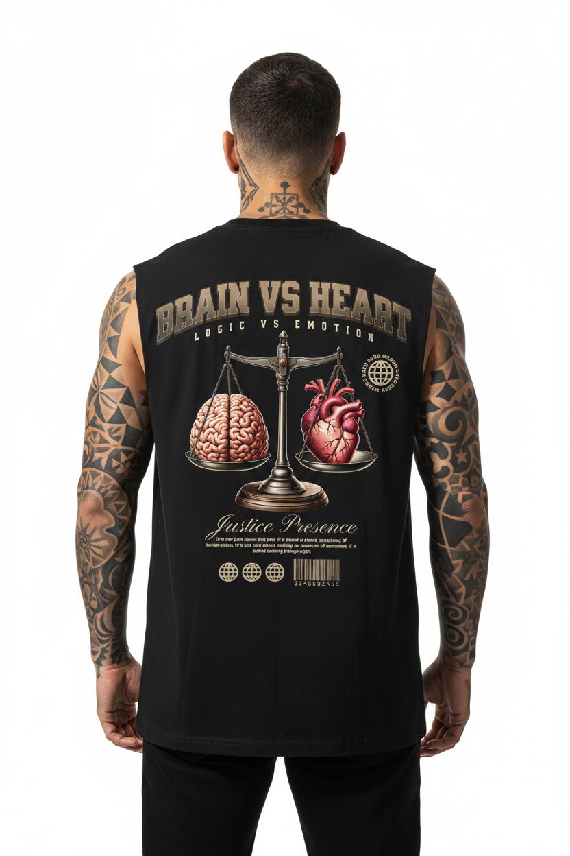 BRAIN VS HEART Sleeveless Oversized Tee mit Backprint