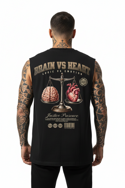 BRAIN VS HEART Sleeveless Oversized Tee mit Backprint