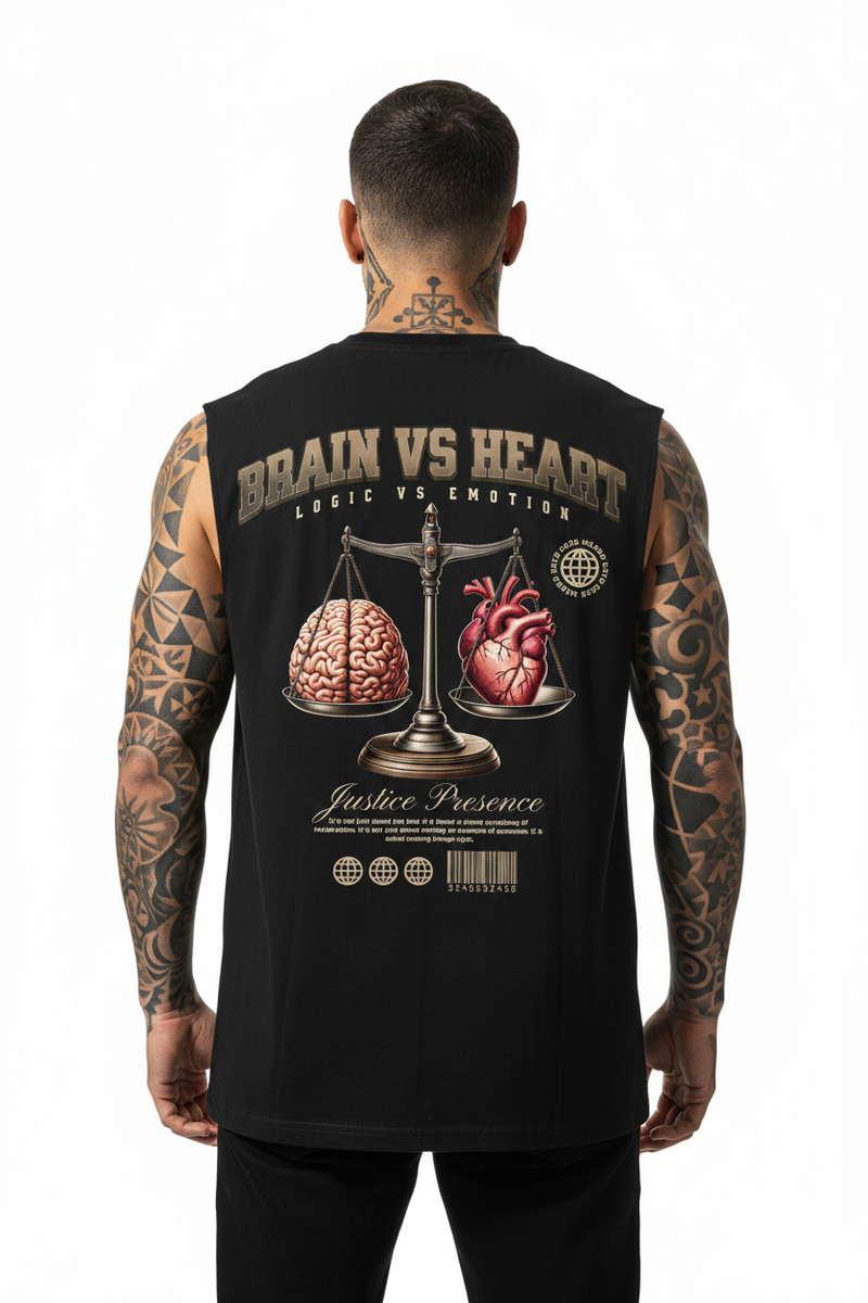 BRAIN VS HEART Sleeveless Oversized Tee mit Backprint