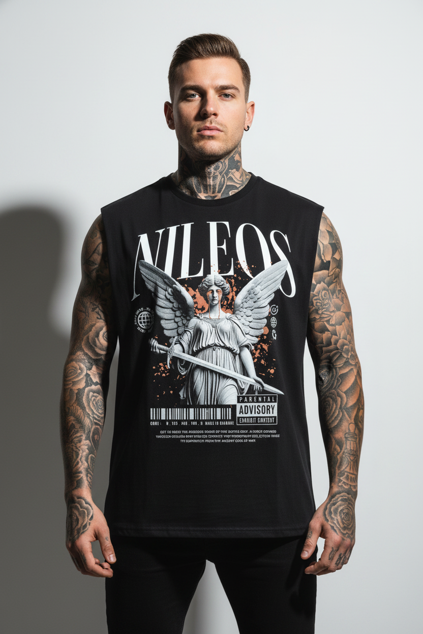 Battle God Sleeveless Oversized Tee mit Frontprint