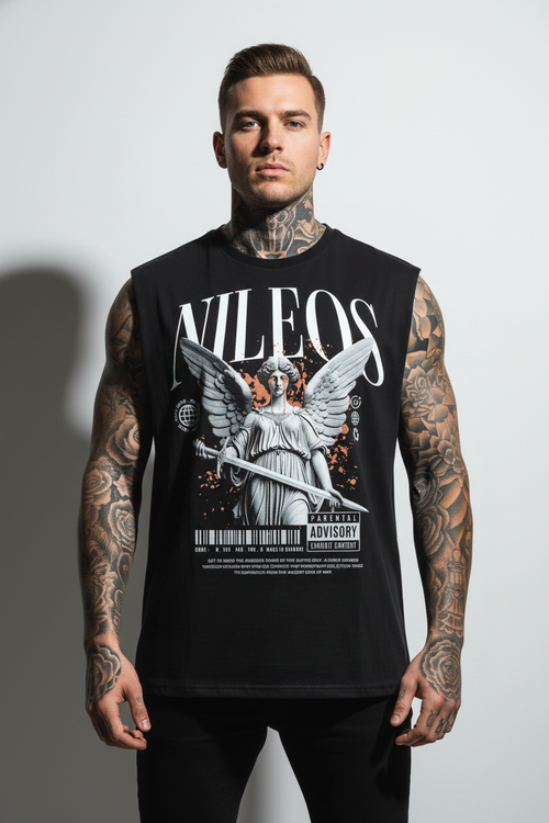 Battle God Sleeveless Oversized Tee mit Frontprint