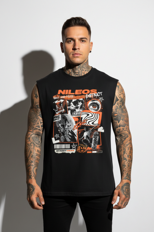Grit and Noise Sleeveless Oversized Tee mit Frontprint