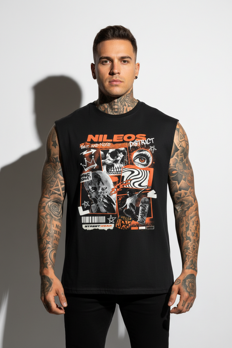 Grit and Noise Sleeveless Oversized Tee mit Frontprint